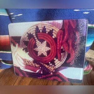 Navajo Design glass cutting board with Feet 10x8 inches!